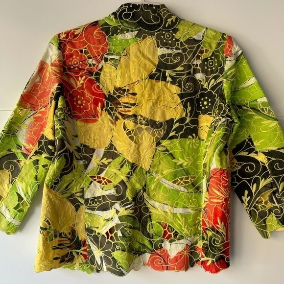 NWT! ($130) Chico's Women's Linen Blazer Jacket Open front Floral Boho, Sz S - Picture 9 of 13